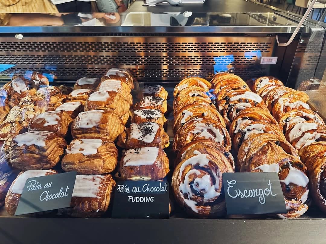 Fresh pastries displayed at Karameli